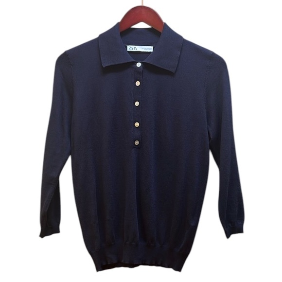 Zara Pull-over collared Sweater 5-Button 3/4 Sleeve fine gauge knit Sz. Med. - Picture 15 of 15